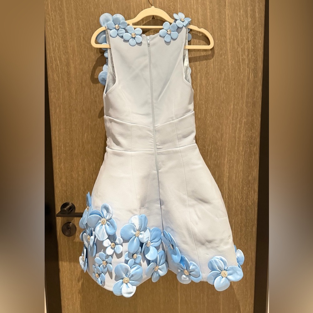 bronx and banco Light Blue Floral Appliqué V-Neck Mini Dress-RRP$895 - Picture 4 of 13